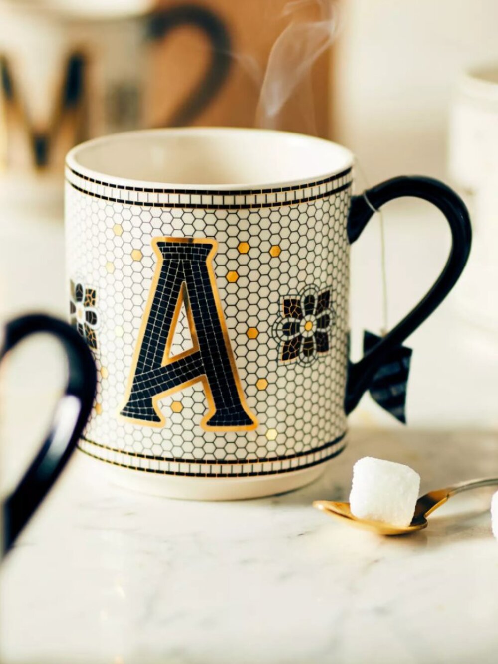 anthropologie | Bistro Tile Stoneware Mug: Monogram Edition A
